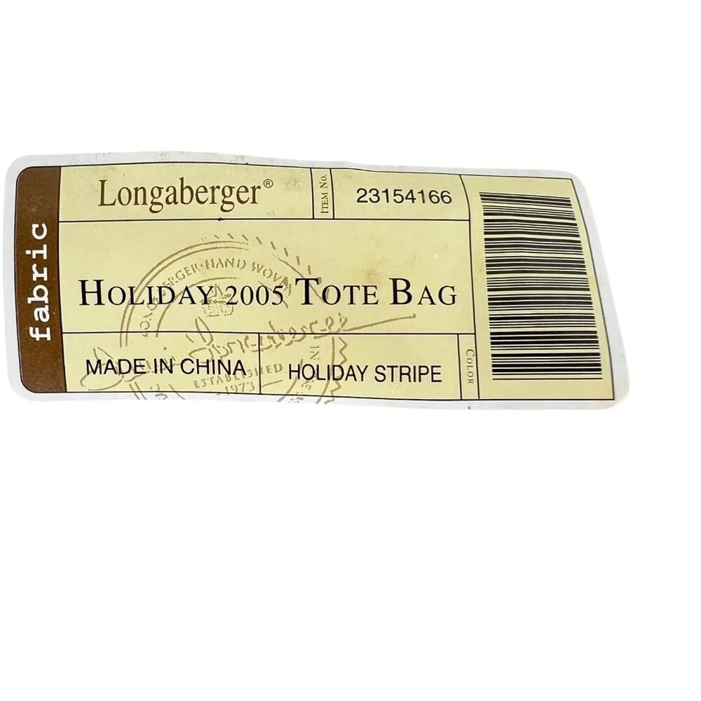 New 2005 Longaberger Basket Holiday Tote Bag Fabric Purse Stripe Embroidered VTG